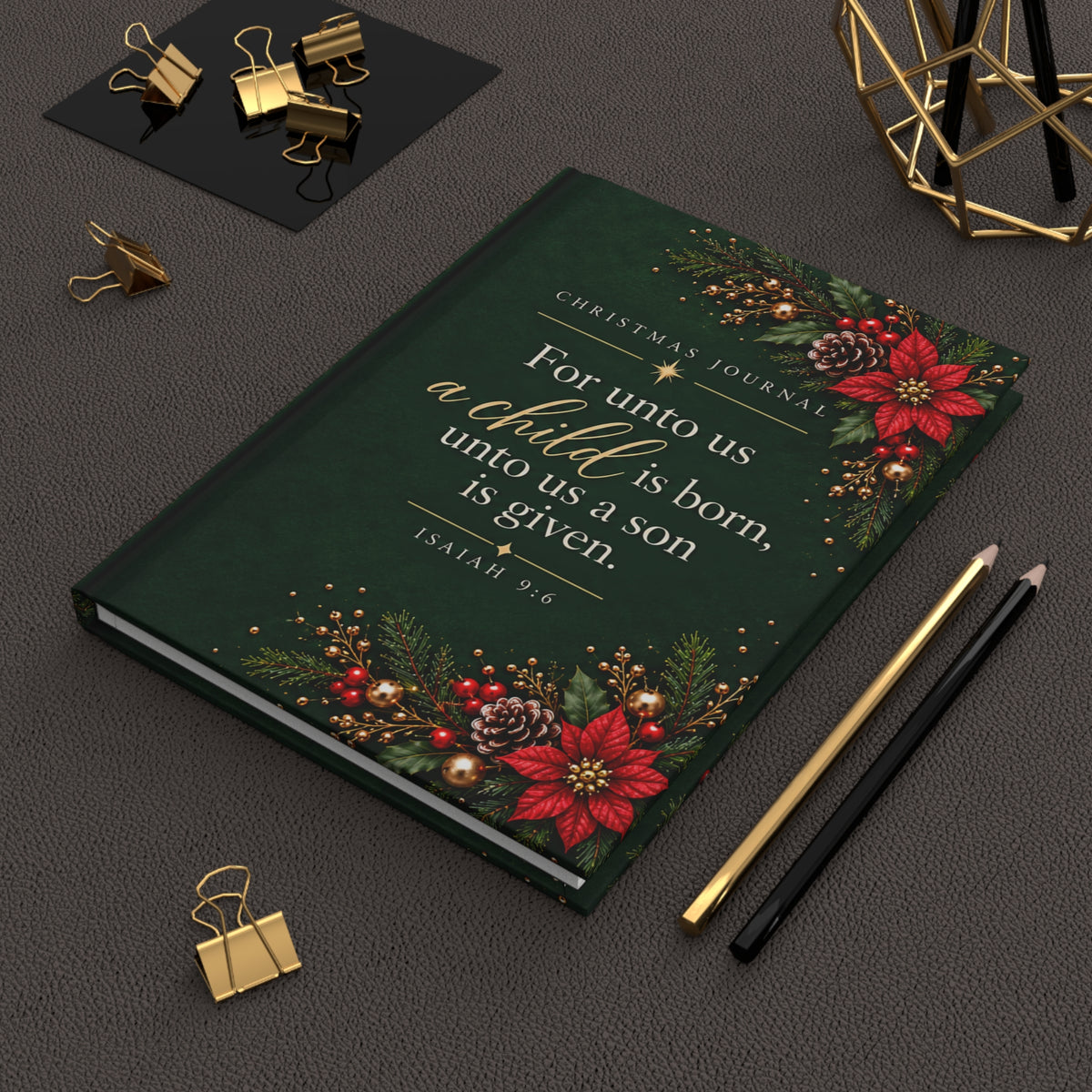 For Unto Us a Child Is Born Evergreen Christmas Hardcover Journal