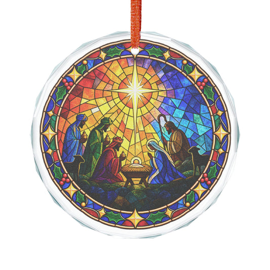 Kneeling Wise Men Nativity Stained Glass Crystal Ornament