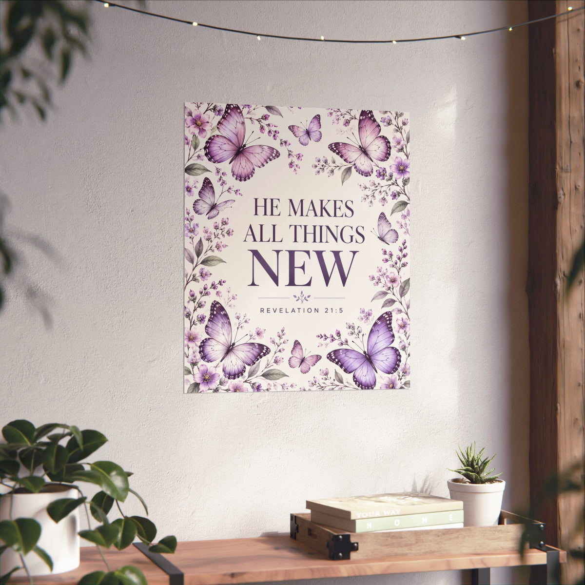 He Makes All Things New Purple Butterflies Wall Art