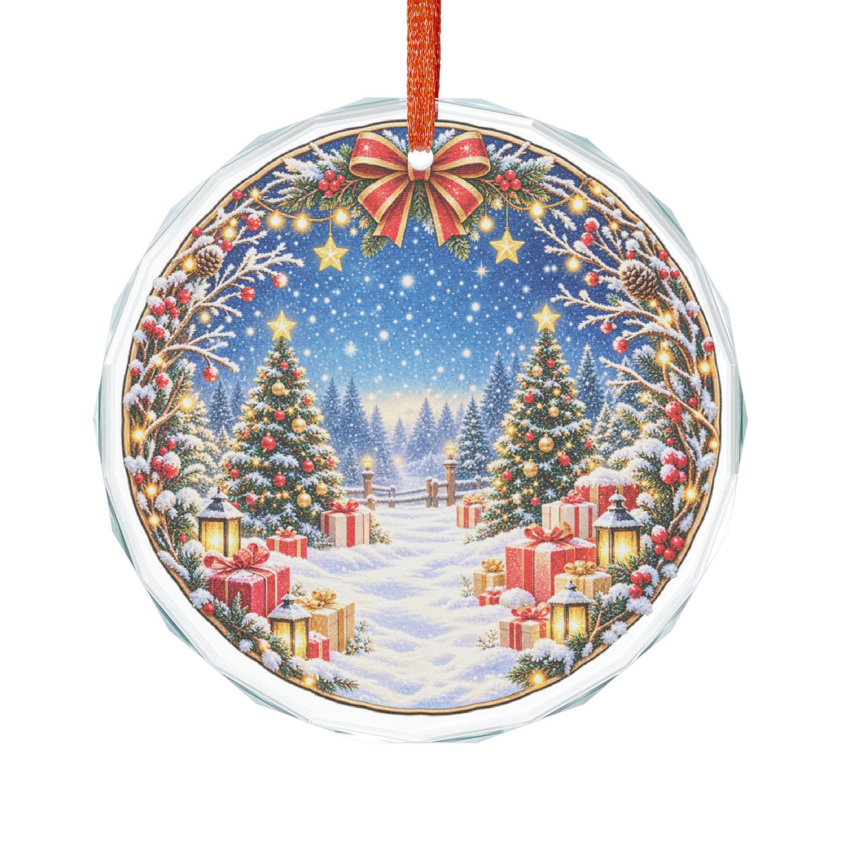 Winter Wonderland Christmas Tree Village Crystal Glass Ornament
