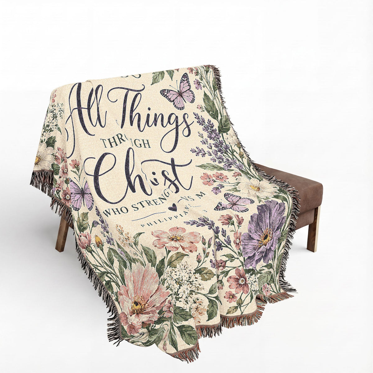 I Can Do All Things Through Christ Floral Woven Blanket