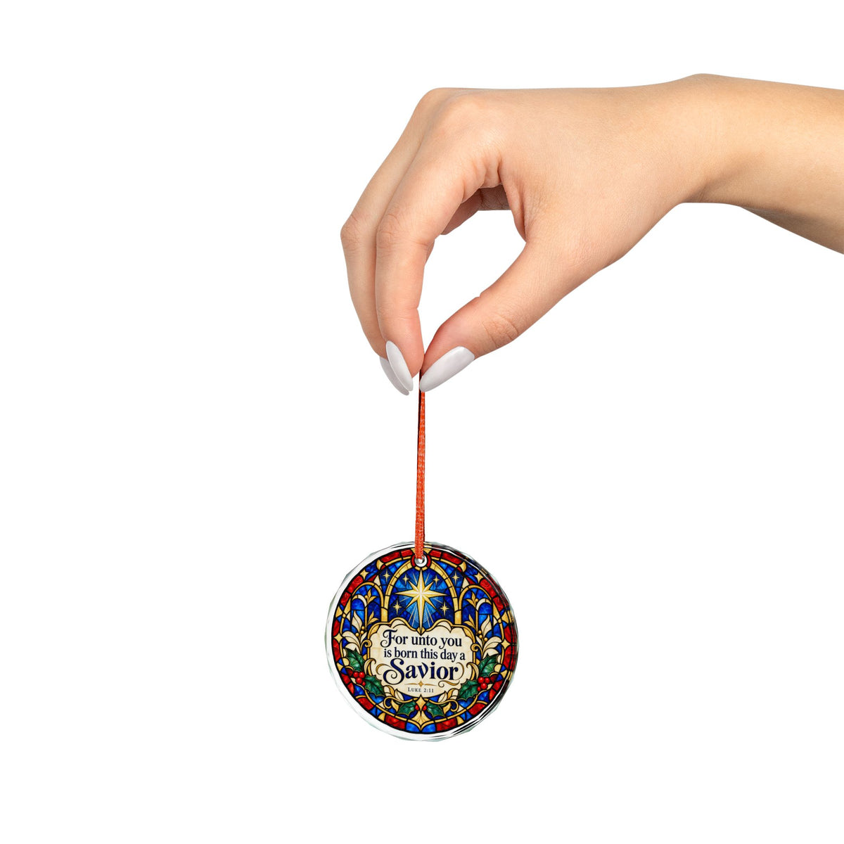 A Savior Is Born Christmas Stained Glass Crystal Ornament