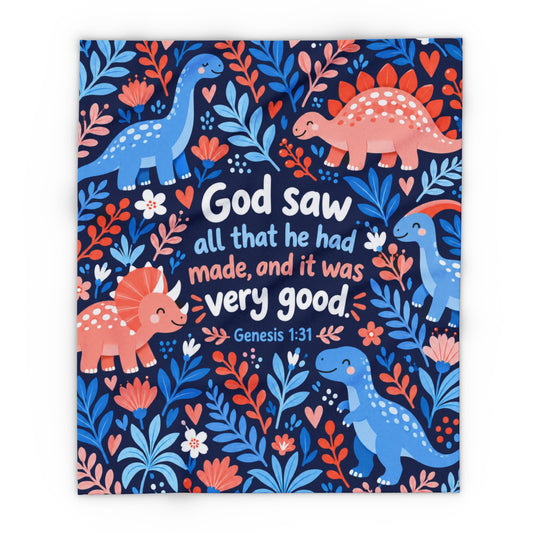 God Saw That It Was Very Good Dinosaurs Fleece Blanket
