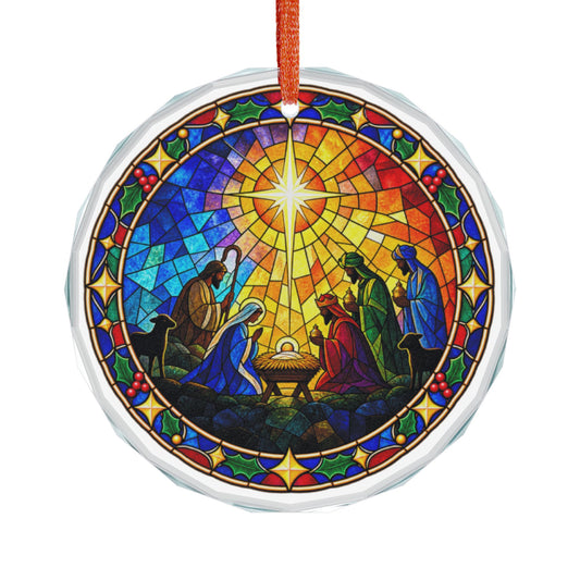 Kneeling Wise Men Nativity Stained Glass Crystal Ornament