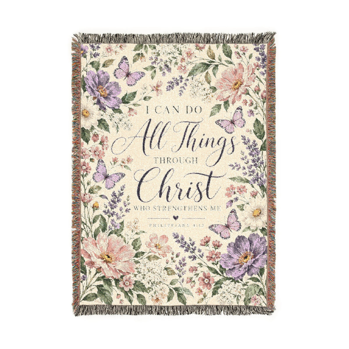 I Can Do All Things Through Christ Floral Woven Blanket