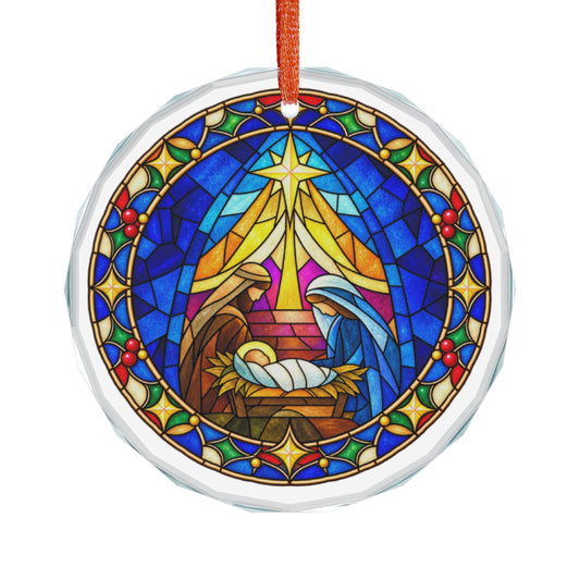 Star Over the Manger Nativity Stained Glass Crystal Ornament