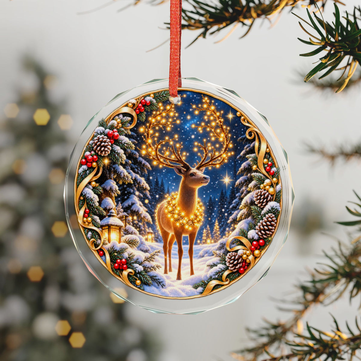 Winter Wonderland Reindeer Crystal Glass Ornament