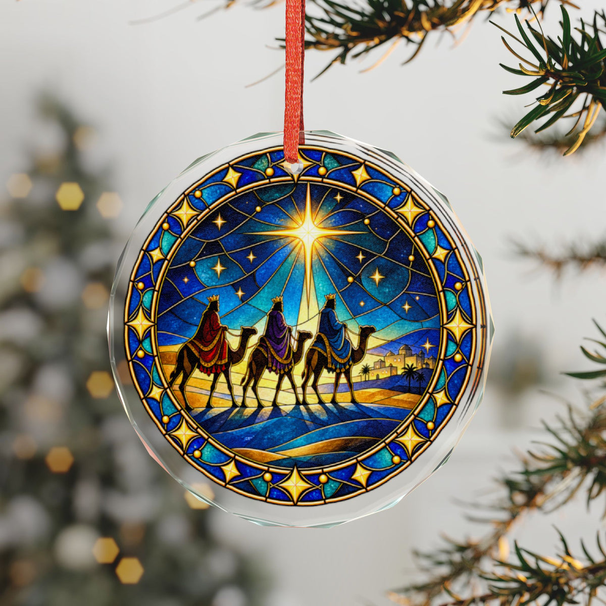 Three Kings Following the Star Crystal Glass Ornament