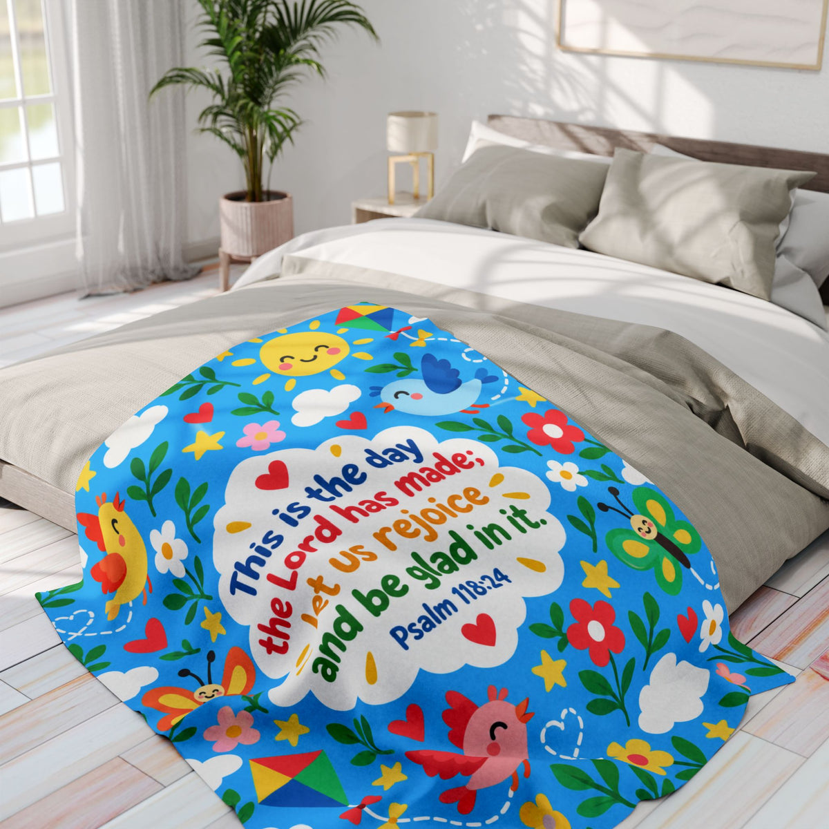 This Is the Day Cheerful Blue Birds Fleece Blanket