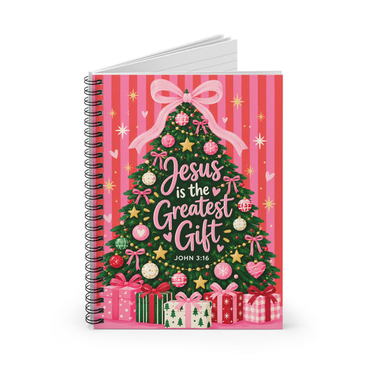 Jesus Is the Greatest Gift Pink Christmas Tree Spiral Journal