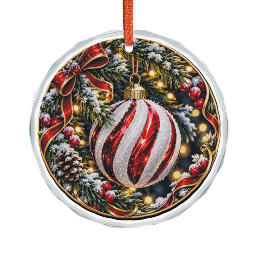 Candy Stripe Bauble Pinecones and Evergreen Crystal Glass Ornament