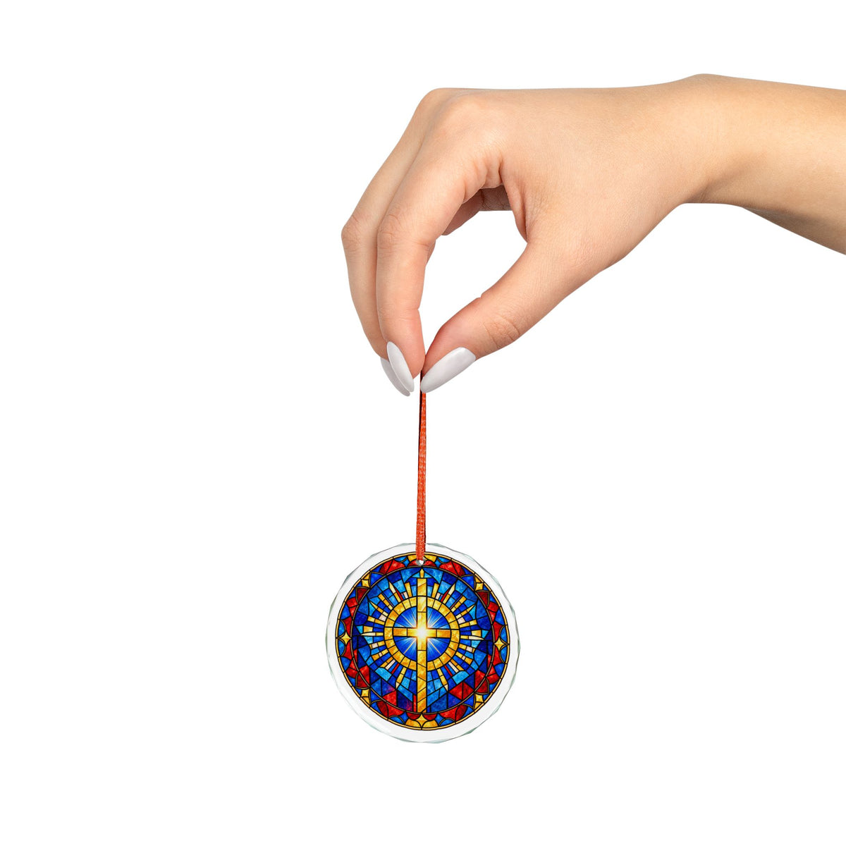 Stained Glass Cross Crystal Glass Ornament