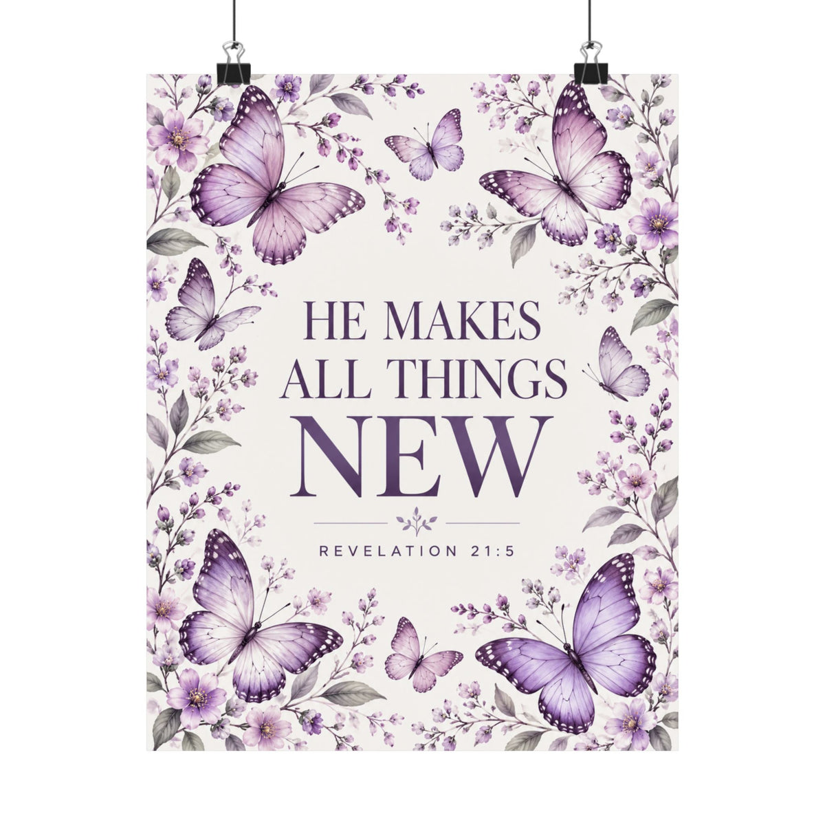 He Makes All Things New Purple Butterflies Wall Art