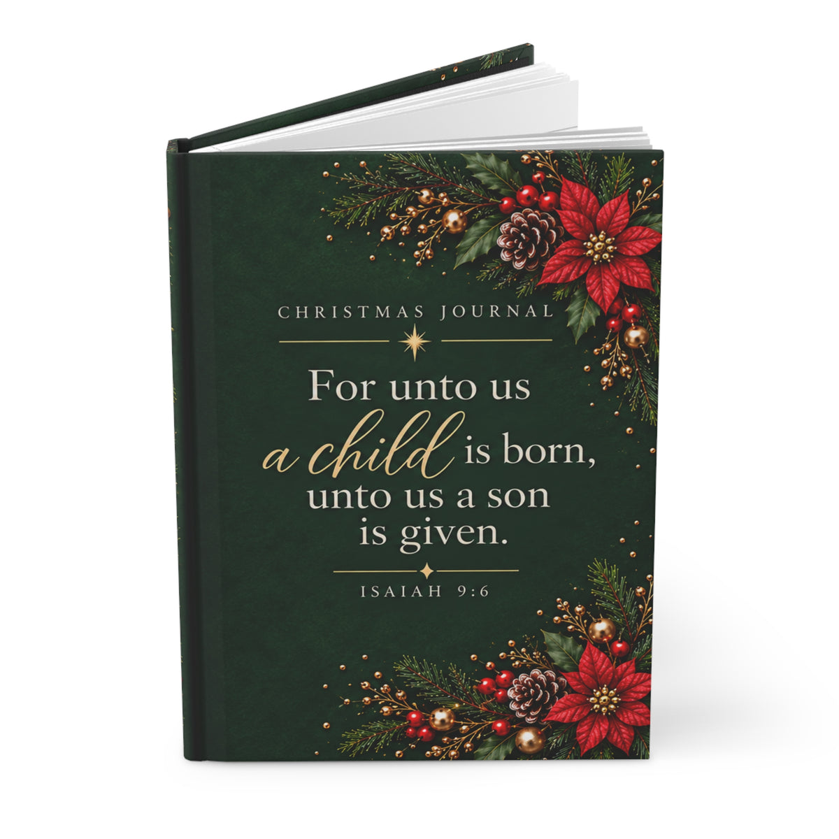 For Unto Us a Child Is Born Evergreen Christmas Hardcover Journal