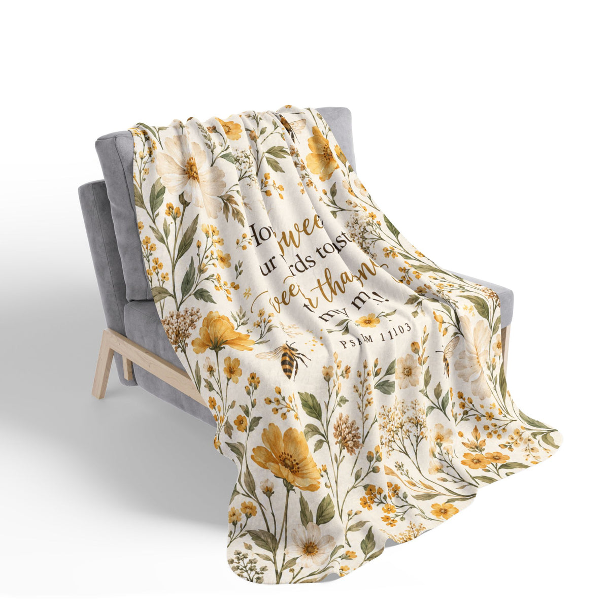 Sweeter Than Honey Floral Bee Sherpa Blanket