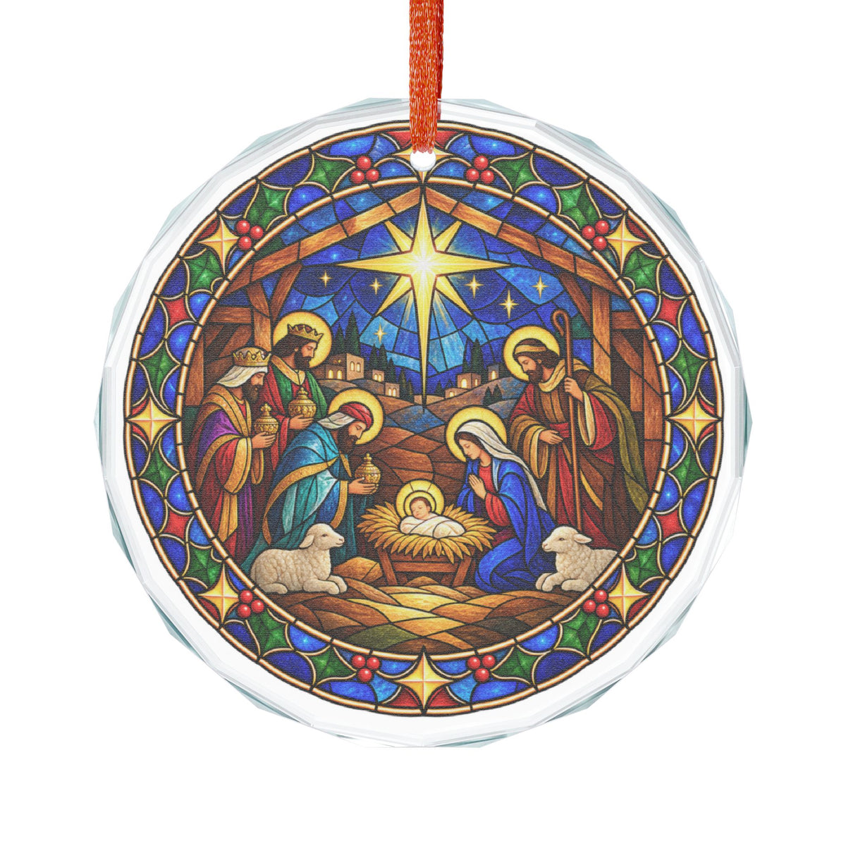 Three Wise Men at the Manger Stained Glass Crystal Ornament