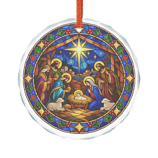 Three Wise Men at the Manger Stained Glass Crystal Ornament