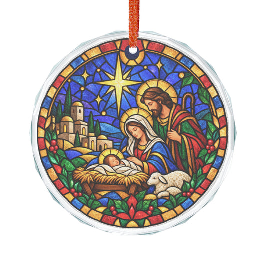Little Town of Bethlehem Nativity Stained Glass Crystal Ornament