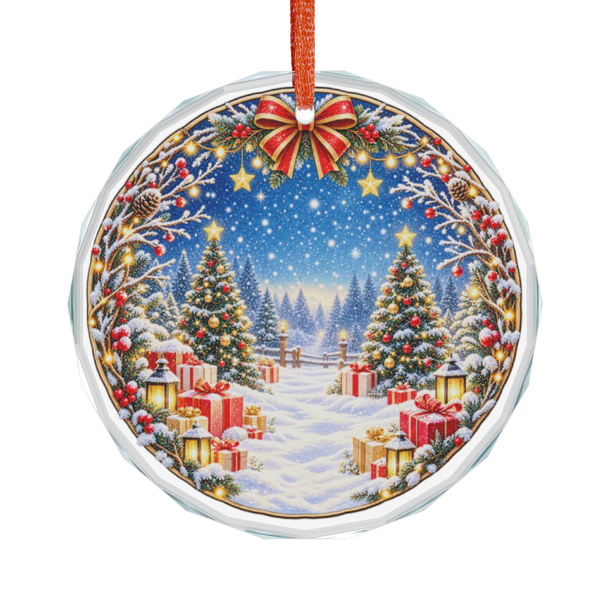 Winter Wonderland Christmas Tree Village Crystal Glass Ornament