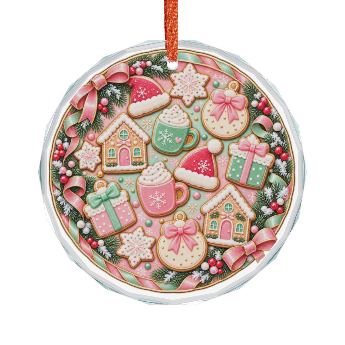 Sweet Christmas Cookies and Cocoa Crystal Glass Ornament