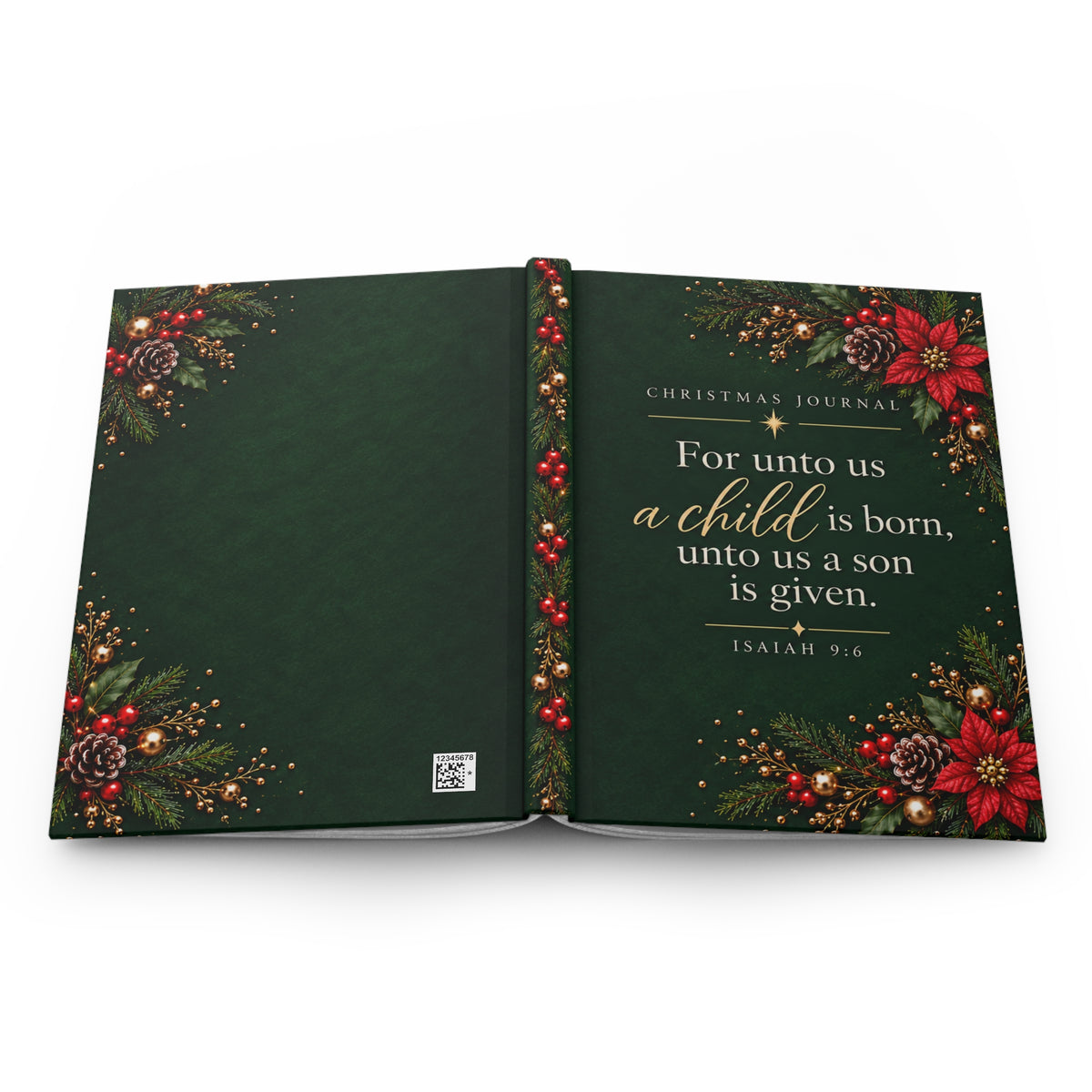 For Unto Us a Child Is Born Evergreen Christmas Hardcover Journal