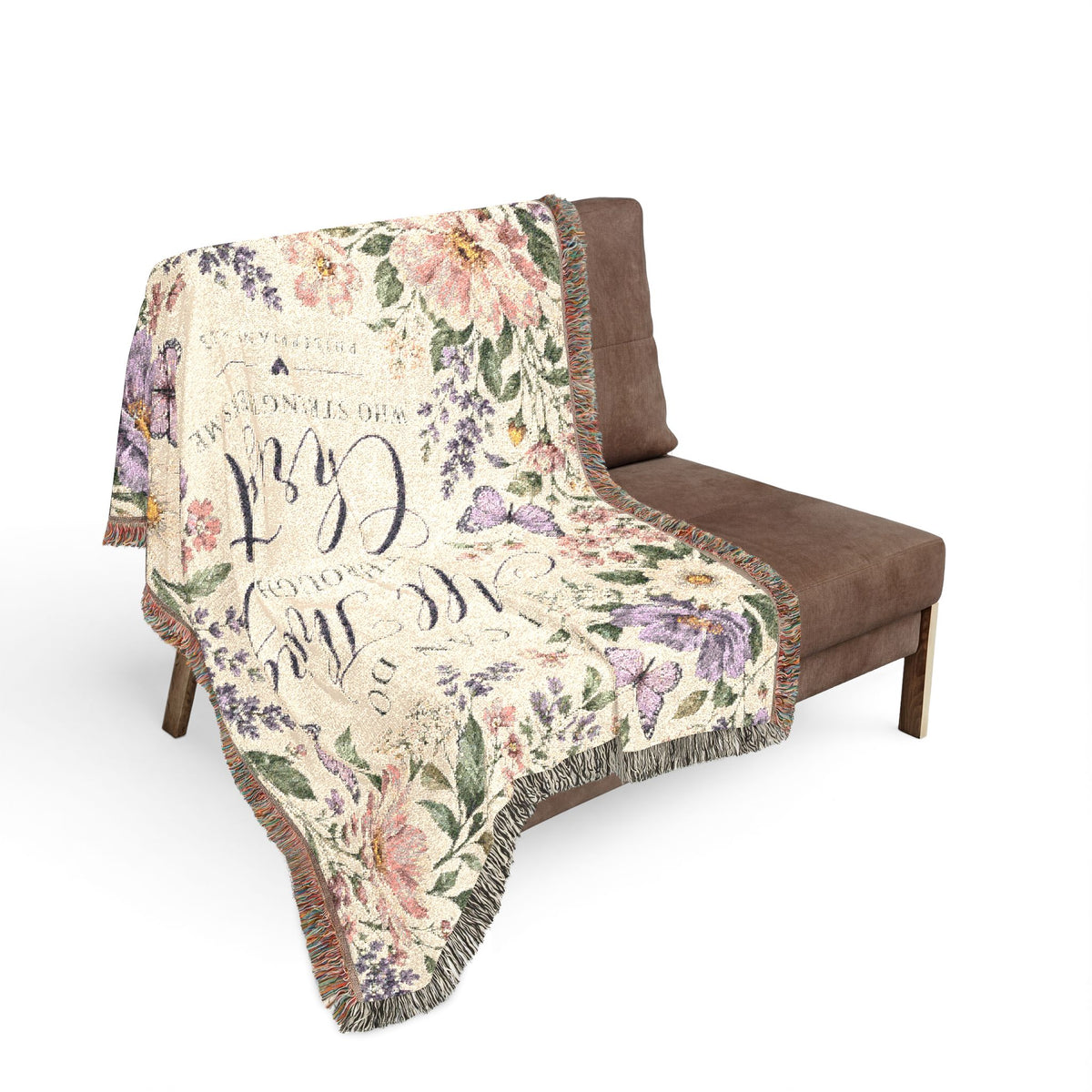 I Can Do All Things Through Christ Floral Woven Blanket