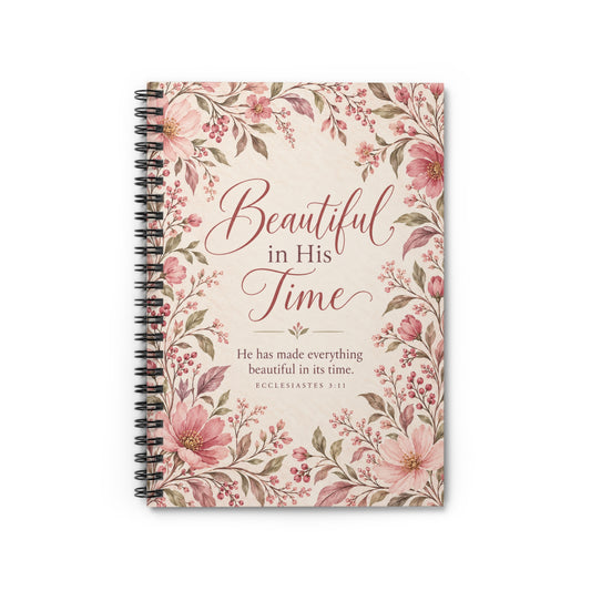 Beautiful in His Time Blush Pink Floral Spiral Journal