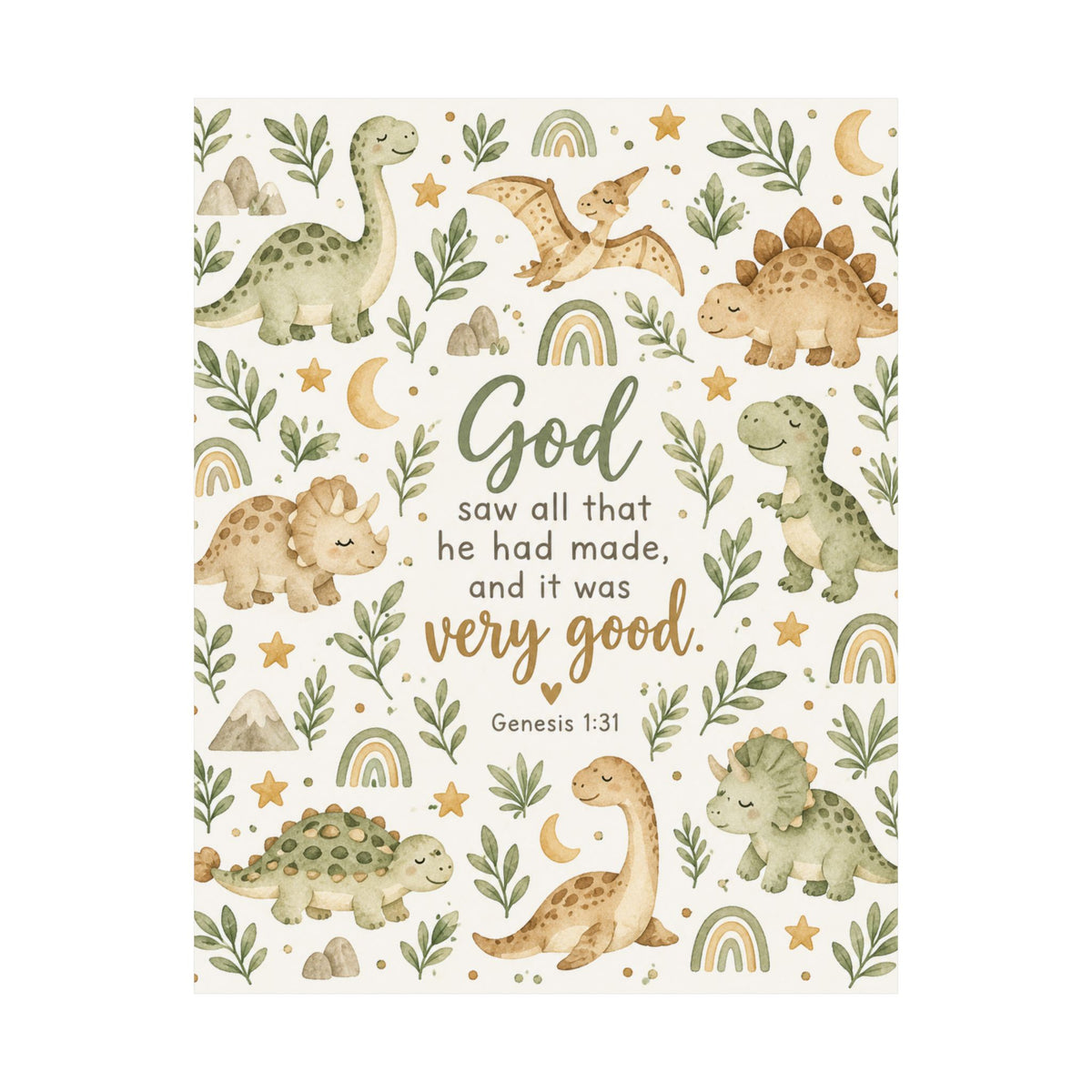 God Saw That It Was Very Good Baby Dinosaurs Nursery Wall Art