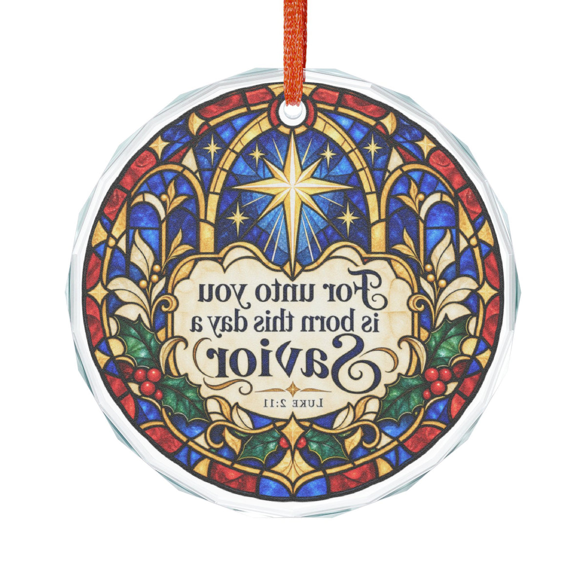 A Savior Is Born Christmas Stained Glass Crystal Ornament