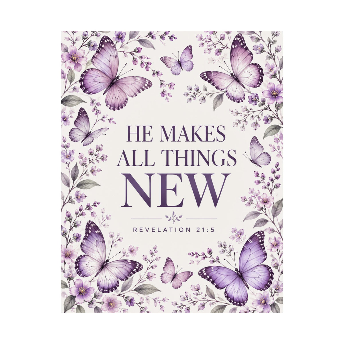 He Makes All Things New Purple Butterflies Wall Art