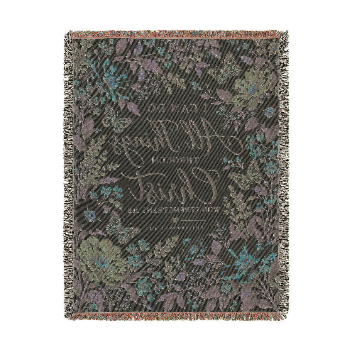 I Can Do All Things Through Christ Floral Woven Blanket