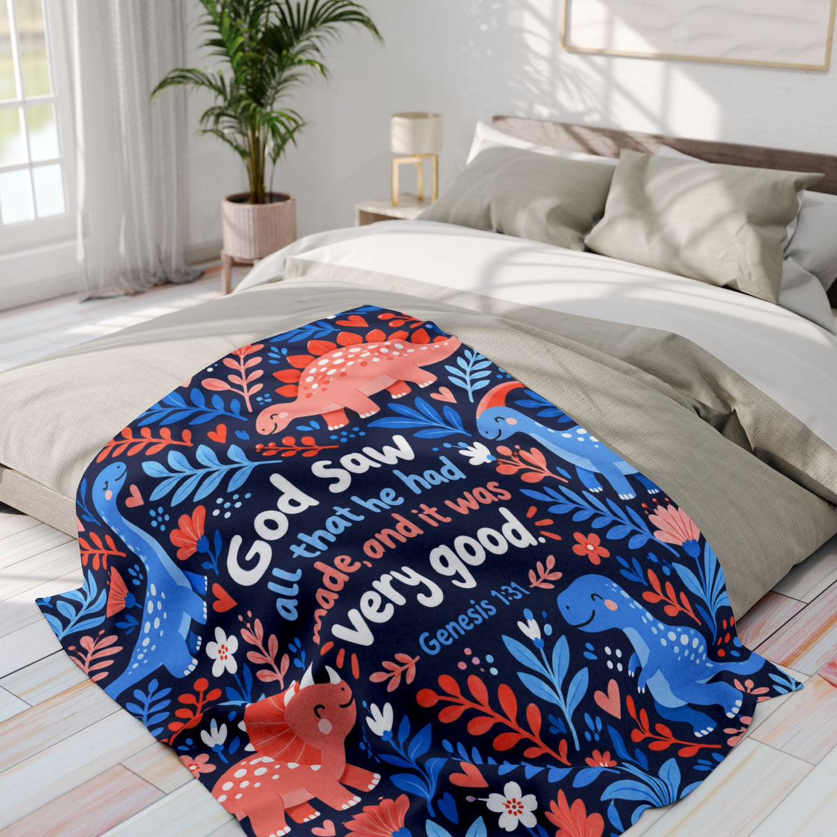 God Saw That It Was Very Good Dinosaurs Fleece Blanket
