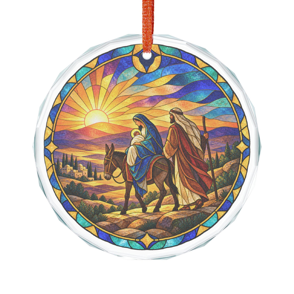 Holy Family Journey by Donkey Stained Glass Crystal Ornament