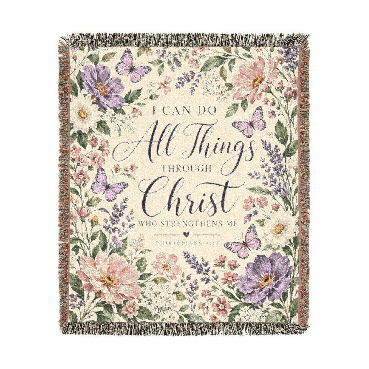 I Can Do All Things Through Christ Floral Woven Blanket